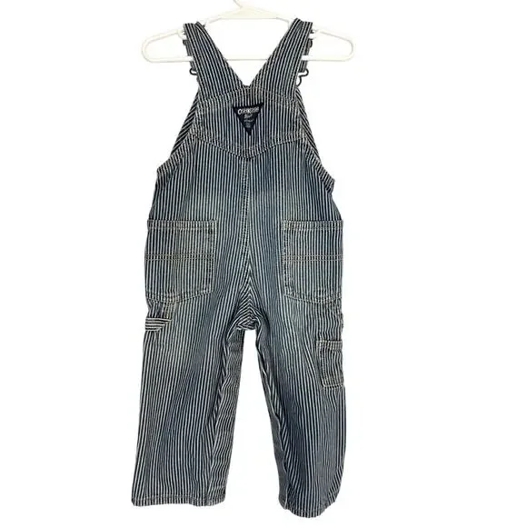 OshKosh B Gosh Conductor Stripe Overalls Toddler 18 Months Denim Jean Cotton - Picture 3 of 7
